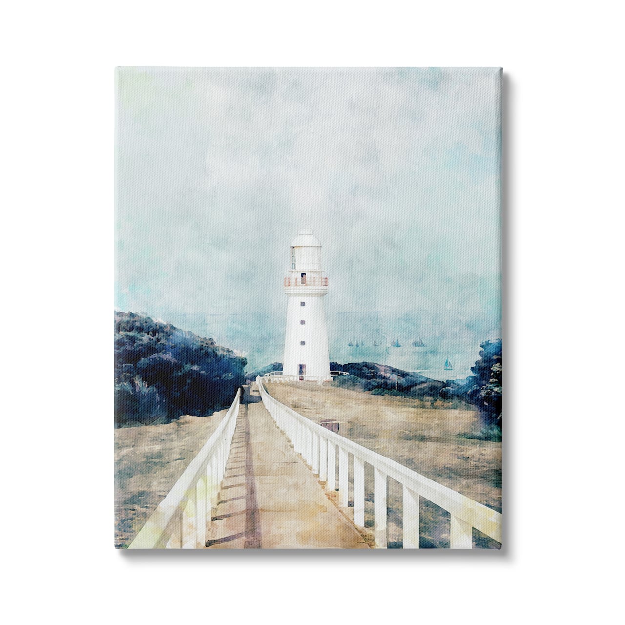 Stupell Industries White Lighthouse Boardwalk Rocky Cliff Coastal Landscape Water Canvas Wall Art